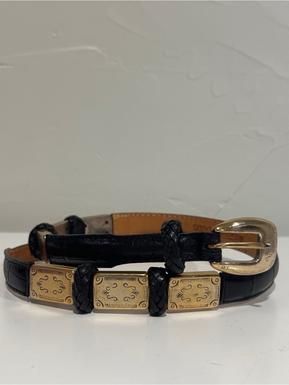 Brighton Black Leather Western Concho Belt Metal Tone Braided Small